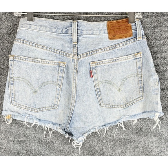 Levi's Premium 501 Women's Cut Off Shorts 27 Button Fly Light Wash Distressed - Picture 5 of 10